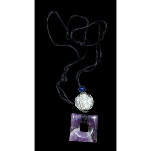 Nature Inspired Amethyst Square Pendant Necklace With Glass Accents